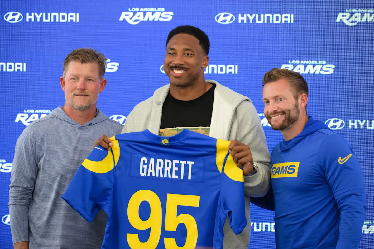Sean McVay says he spoke with Aaron Donald about bringing Myles Garrett to Rams observed today